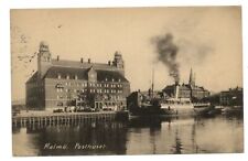Malmo Sweden Posthuset post office boat 1925 Swedish message vintage postcard picture