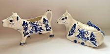 DELFT STYLE BLUE AND WHITE COW SUGAR AND CREAMER FLORAL AND WINDMILLS picture