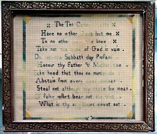 RARE Victorian Paper Punch Sampler THE TEN COMMANDMENTS in rhyme Exodus 20:1-17 picture