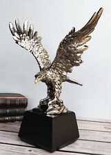 Electroplated Pewter Silver Bald Eagle With Open Wings Landing On Rock Statue picture