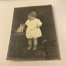 VINTAGE 6x8 PHOTO YOUNG CHILD WITH STUFFED DOG picture