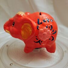 VTG  Ceramic  Orange Elephant Piggy Coin Bank Flowers  picture