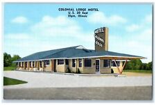 c1940s Colonial Lodge Motel Exterior Roadside Elgin Illinois IL Signage Postcard picture