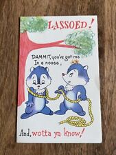 Vintage Rust Craft Romantic Greeting Card Skunks Lasso Swing 1956 picture