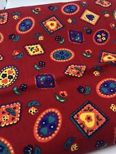 Vintage Dome Textiles 2 Yards 7075 Red Retro Flowers Hearts 60” Wide NOS picture