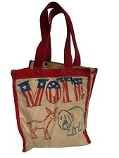 VTG 1970’s Cotton Canvas Tote Bag VOTE republican Democrat Donkey Elephant picture