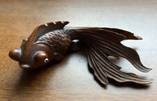 Vtg Hand Carved Rosewood Koi Fish Glass Eyes Pre-owned from Estate picture
