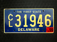 1999 Delaware License Plate CL31946 .. THE FIRST STATE, BEAUTIFUL YELLOW ON BLUE picture