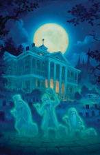 Disneyland Haunted Mansion Exterior Night Hitchhiking Ghosts Under a Moon Poster picture