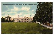 Linen postcard - Virginia Military Institute, VMI, Lexington, Virginia, lawn picture