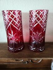 2 - CRANBERRY CYLINDER CHIMNEY CUT TO CLEAR BOHEMIAN GLASS  picture