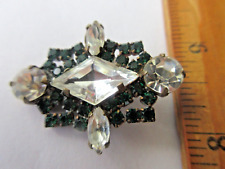 Gorgeous Czech Vintage Glass Rhinestone Button  Crystal Clear & Emerald Green picture