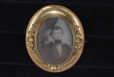Antique gold filled Victorian photo brooch pin jewelry C clasp, tintype picture