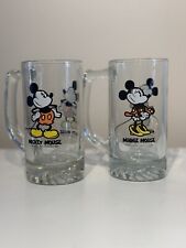 Vintage Mickey and Minnie Mouse Clear Mugs Glass Root Beer Stein Set of 2 picture