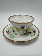 VINTAGE SALISBURY TEA CUP AND SAUCER - PANSY'S W/GOLD TRIM - MADE IN ENGLAND picture