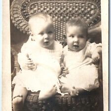 ID'd c1910s Cute Baby Boy Cousins RPPC Kids Chair Real Photo Jewell Austin A160 picture
