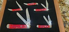 2006 Case XX DARK RED CROSS SHIELDS TRAPPER TOOTHPICK 5 Knife set RARE LOOK picture