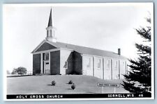 Cornell Wisconsin WI Postcard RPPC Photo Holy Cross Church Sign 1961 Vintage picture