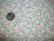 Vintage 50s Cotton Quilt Fabric ~ Ivory Abstract Pink Floral Green Squiggle 1 yd picture