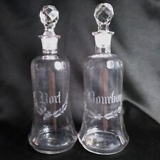 2 c.1870's Boston Sandwich Cut Glass Grant Bar Bottle Decanters Port and Bourbon picture