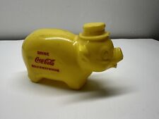 1960s Vintage Yellow Molded Plastic Coca Cola Pig Coin Piggy Bnk Sold Everywhere picture
