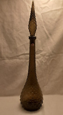 Mid Century Modern Empoli Italy Smokey Brown Art Glass Genie Bottle w Stopper picture
