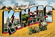 1940s Large Letter Greetings from Kansas Postcard picture
