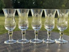 5 Vintage Floral Etched Stemmed Glassware Sherry Cordial Clear Glasses picture