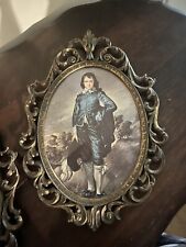 VINTAGE ITALY VICTORIAN BOY & GIRL LARGE GLASS/BRASS PICTURE FRAMES, SET OF 2 picture