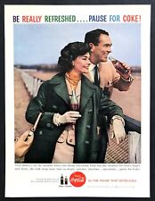 1959 Man & Woman Horse Racing Track photo Coca-Cola Refreshes vintage print ad picture
