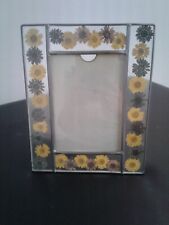 Vintage Dax Glass Frame Floral Pressed Flowers yellow, pink,blue 10.5