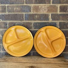 VTG Divided Enamelware Plates Yellow Orange 11.75 inch Camp Hunt Picnic picture