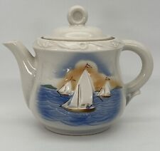 Vintage Porcelier Vitreous China Teapot 3D Sail Boat Nautical Design picture