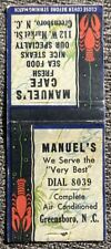 Vintage MANUEL’S CAFE Matchbook Cover, 112 W. Market St. Greensboro, N.C. picture