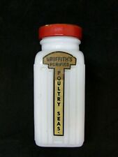 Vintage GRIFFITH'S Purified, Milk Glass Spice Jar POULTRY SEASONING, Red Lid picture