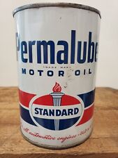 Vintage Standard Permalube Quart Motor Oil Tin Can FULL 20-20W Chicago Illinois  picture