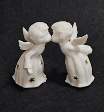 Vintage Lefton Pair of Kissing Angels White with Gold Stars Porcelain Figurines picture
