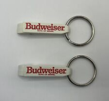 2 x Vintage Budweiser “King Of Beers” White Plastic Bottle Openers Keychain Ring picture