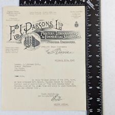 1928 Billhead Letterhead F.J. Parsons LTD. Printers Lithographers London 14 Feb picture