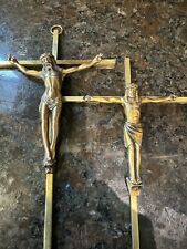 Vintage 1969s Brass Crucifixion Figurine || Jesus Catholic Wall Hanging Lot Of 2 picture