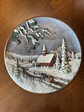 Vintage 1980 Byron Molds 10 in 3D Ceramic Wall Plate Winter Sleigh Ride Scene picture