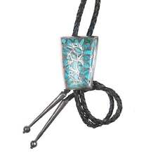 c1950's Zuni Silver and Turquoise Fishscale channel inlay bolo tie picture