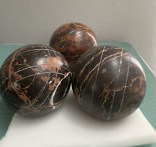 3 Vintage Natural Sphere Polished Organic Marble Carved  Stone Bocce Balls 3lb9 picture