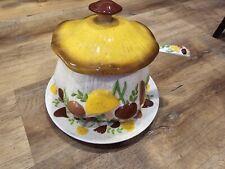 Vintage Ceramic Arnel’s Mushroom Soup Tureen with Lid, Ladle And Plate 4 Piece picture