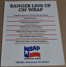 80's Print Ad WBAP Radio 820 Jim Sundberg Ranger Baseball Hits Homeruns Errors picture