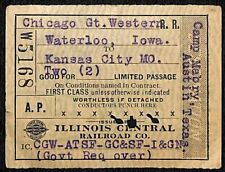 Illinois Central Railroad Ticket Camp Mabry Austin J.A. Krause #5168 picture