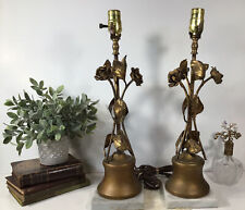 Vintage Pair Of MCM Table Lamps~Gold Leaf/ Metal~Flowers ~Hollywood Regency~NICE picture