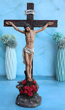 Ebros Jesus Christ On Cross W/ Rose of Sharon Base Decorative Crucifix Statue picture
