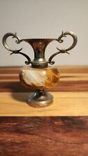 Beautiful Small Silver Marble Double Handle Vase Ewer Urn Candle Holder Antique  picture