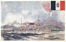 Postcard Italian Royal Navy Battleship Carlo Alberto Cruiser w/ Flag picture